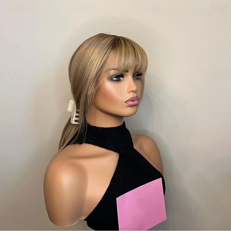 Remy Human Hair 5x5 Closure 13x4 Lace Front Wig With Bangs Brazilian Hair Straight Brown Wig 130% 150% Density with Baby Hair Natural Hairline Glueless Pre-Plucked For Women Long Human Hair Lace Wig3