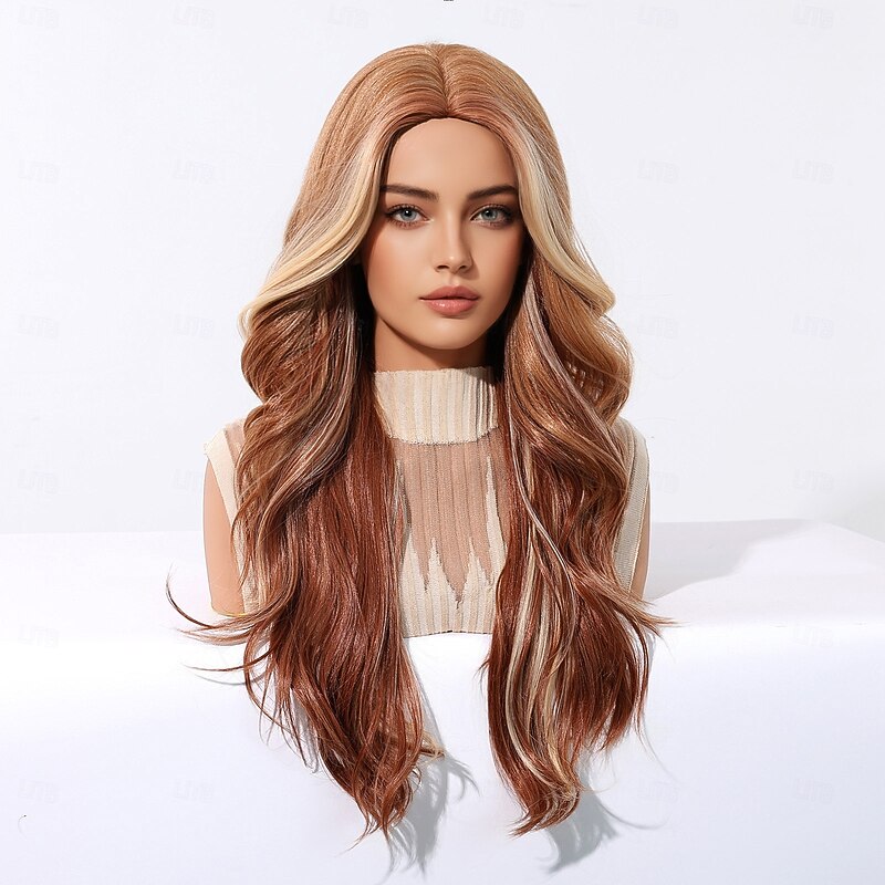 Synthetic Wig Uniforms Career Costumes Princess Curly Wavy Middle Part Layered Haircut Machine Made Wig 26 inch Dark Brown Synthetic Hair Women's Cosplay Party Fashion Brown2