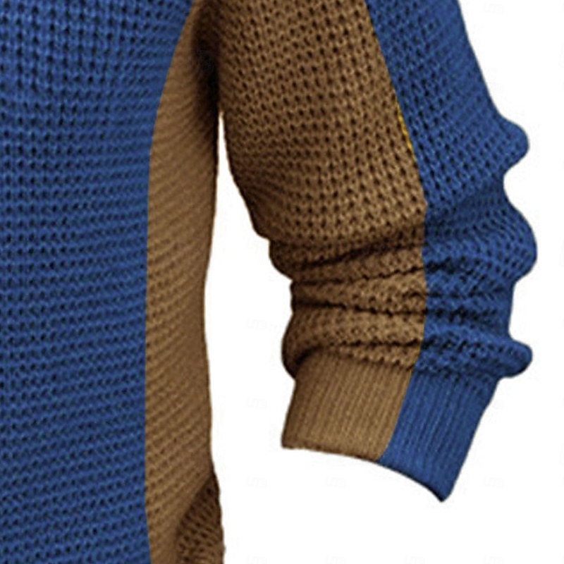 Men's Pullover Sweater Jumper Zip Sweater Knitwear Ribbed Knit Zipper Knitting Faith Quarter Zip Retro Vintage Outdoor Daily Clothing Apparel Fall Winter Royal Blue Brown S M L3