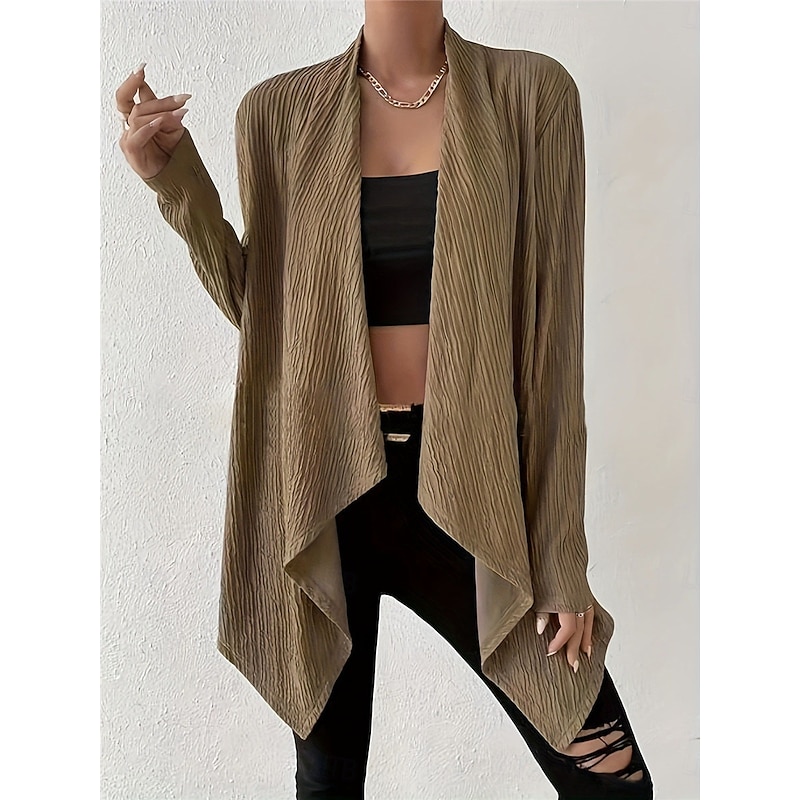 Women's Sweater Cardigan Casual Soft Pure Color Ribbed Open Front Knitted Long Sleeve Long Tops Knit Outdoor Daily Weekend Khaki Gray Fall Winter3