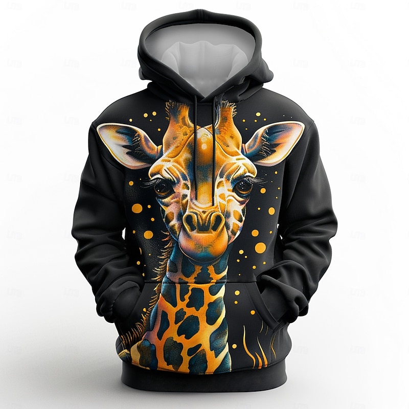 Men's Giraffe Hoodies Sweatshirt Fashion Cool Long Sleeve Crew Neck Party Holiday Streetwear Black Drawstring Fall Winter Designer2