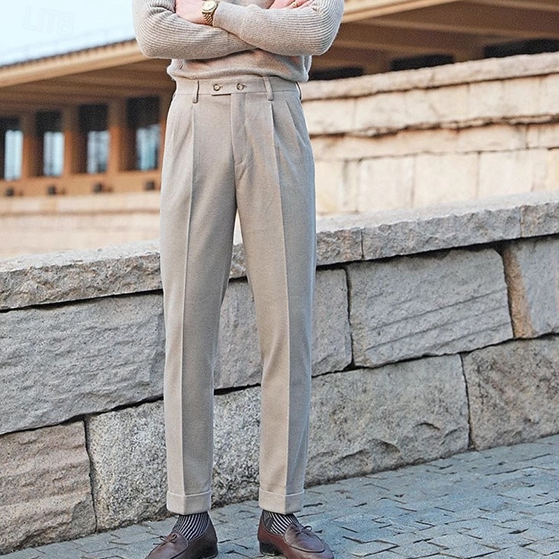 Men's Graduation Dress Pants Naples Trousers Trousers Chinos Buttons Pocket Plain Comfort Formal Party Work Fashion Classic Style Dark Gray Apricot Micro-elastic4