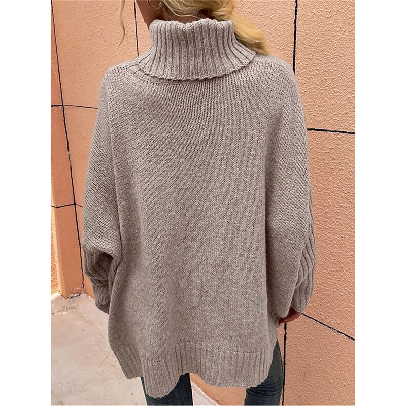 Women's Sweater Casual Soft Pure Color Ribbed Turtleneck Knitted Long Sleeve Regular Tops Knit Outdoor Daily Weekend Green Khaki Fall Winter