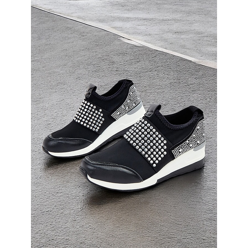 Women's Rhinestone Slip-On Platform Sneakers – Stylish Casual Shoes with Studded Embellishments and Comfortable Wedge Heel2