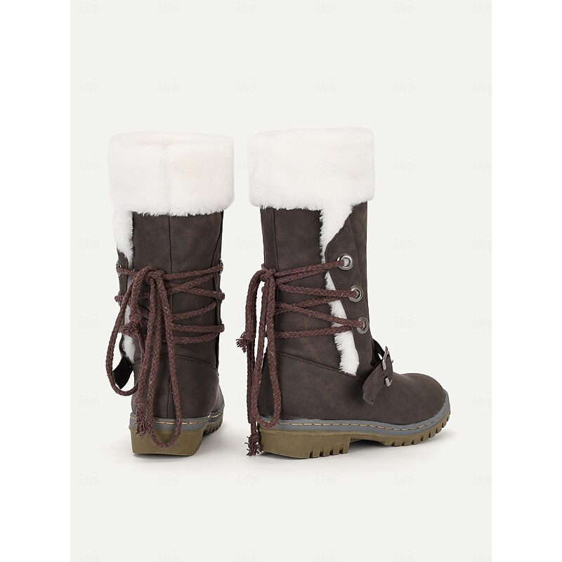 Women's Winter Snow Boots with Faux Fur Lining – Warm Waterproof Mid-Calf Boots with Buckle and Lace-Up Design4