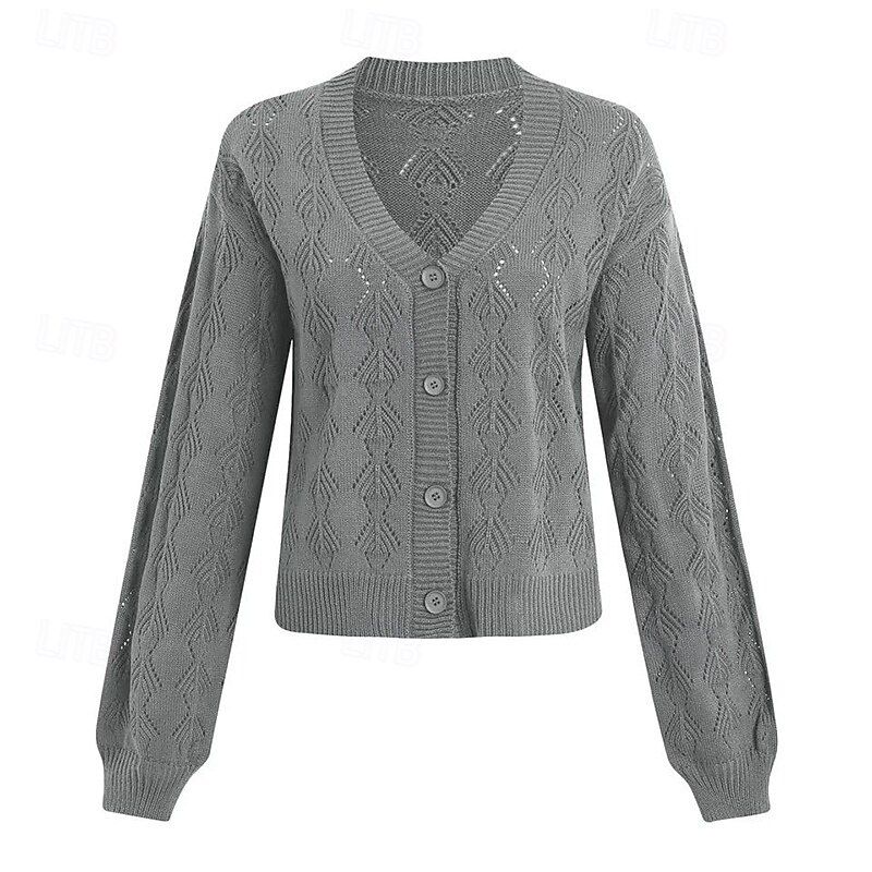 Women's Sweater Cardigan Casual Soft Pure Color Crochet V Neck Buttons Pocket Knitted Long Sleeve Regular Tops Knit Outdoor Daily Weekend Green Khaki Summer Spring2