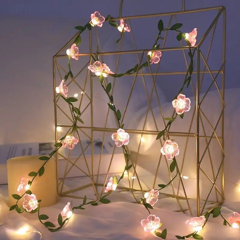Cherry Blossom Garland Fairy String Lights 2m 20LED Battery Powered for Christmas Wedding Party Indoor Romantic Home Romantic Decoration2