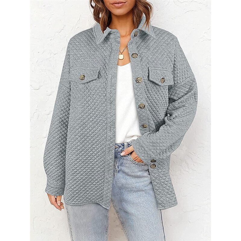 Women's Winter Coat Outdoor Street Daily Wear Fall Winter Regular Coat Regular Fit Thermal Warm Breathable Stylish Casual Jacket Long Sleeve Plain with Pockets Green Gray