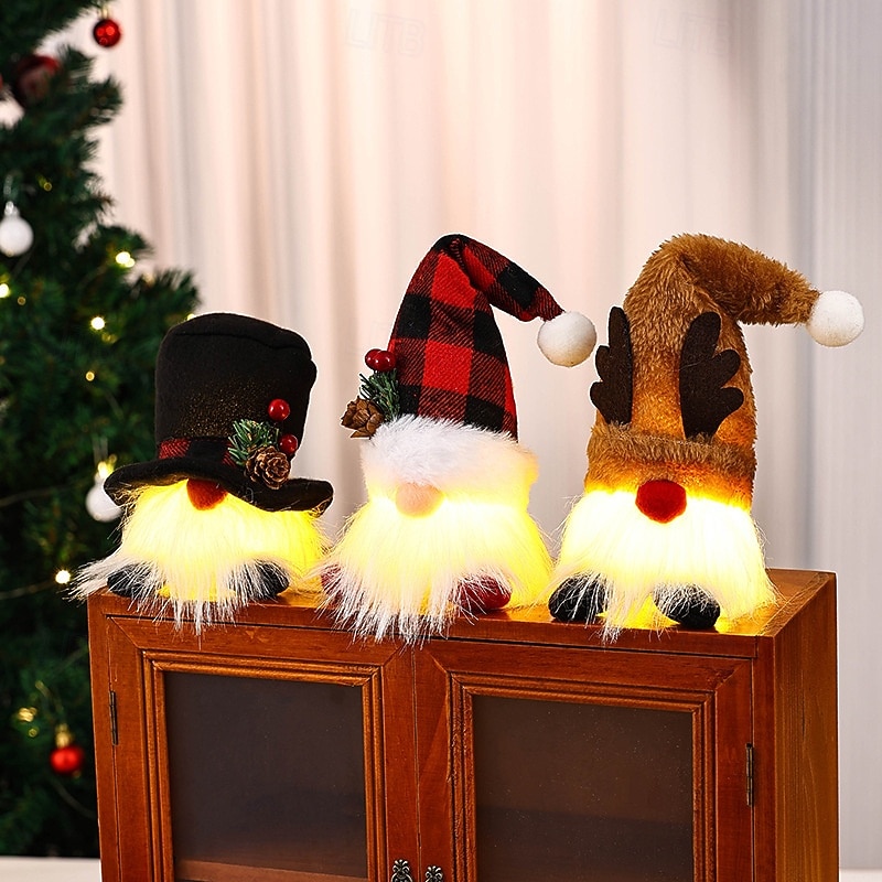 Christmas Advent Calendar with Gnome Doll Decorations 24 Pcs Gnome Decor Ornaments (Include 3 Pcs Lighted Gnome) Christmas Countdown Xmas Advent Calendar2