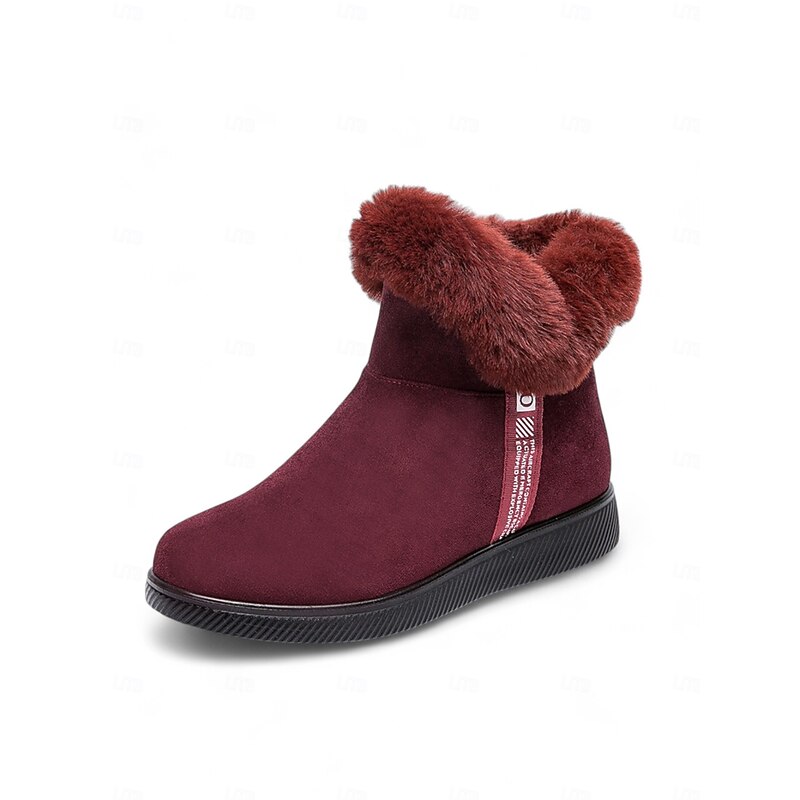 Women's Burgundy Suede Ankle Boots with Faux Fur Cuff and Non-Slip Sole – Warm Winter Shoes for Casual and Outdoor Wear4