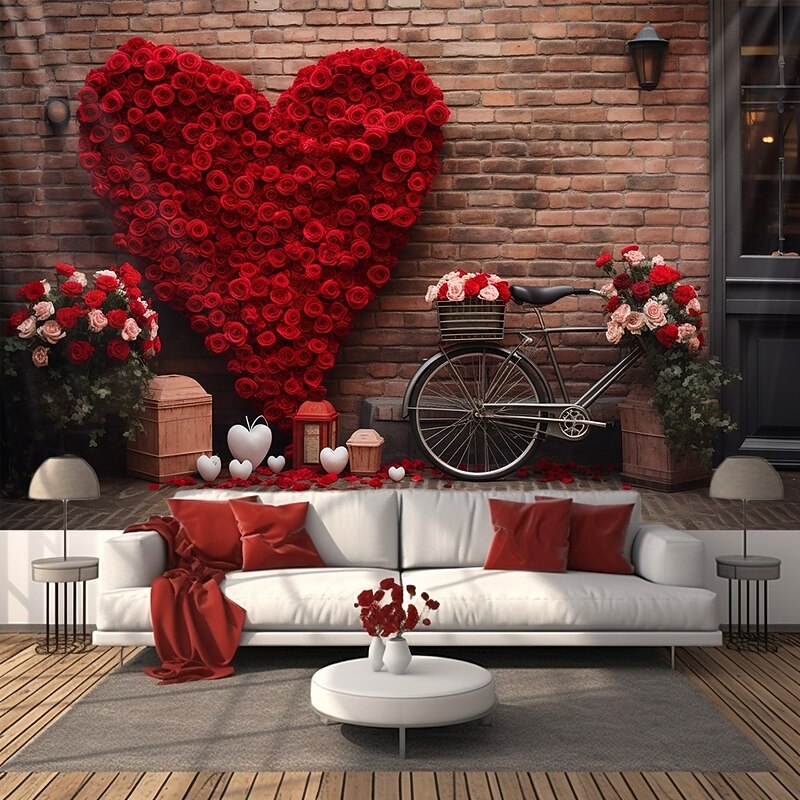 Wedding Decorations Backdrop Photograph Wall Hanging Large Tapestry Art Mural Decor Blanket Curtain Home Bedroom Living Room Decoration Roses Heart