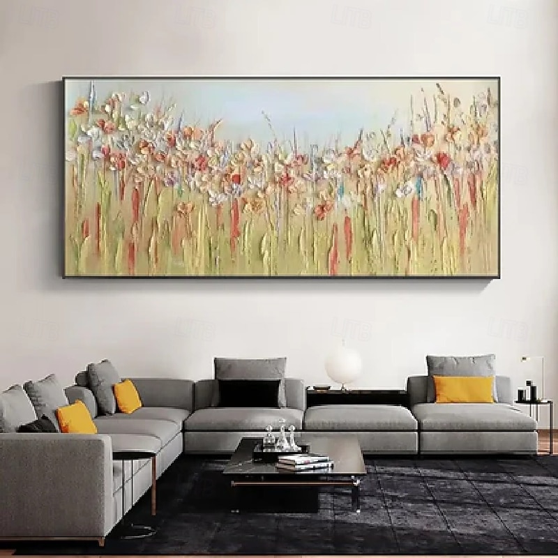 Hand painted Abstract flower Oil Painting On Canvas Golden Leaf Modern Oil Painting Hand Painted Wildflower Field Oil Painting Landscape Wall Art floral painting Large Wall Art For Home Decor2