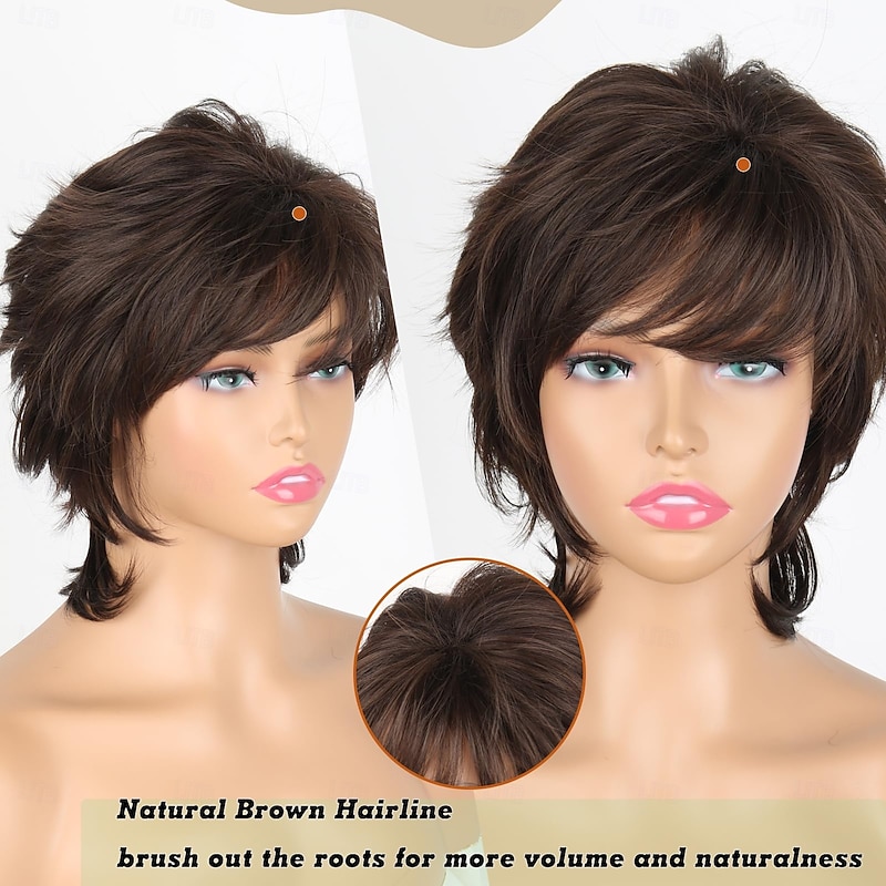 Layered Wig Short Pixie Cut Wig for Women Short Layered Straight Wavy Cut Hair for Women Pixie Cut Wigs with Bangs Synthetic Hair Natural Looking For Daily Party Use3