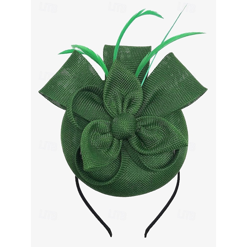 Women's Green Fascinator Hat with Bow and Feather Accents – Elegant Headpiece for Weddings, Tea Parties, and Special Occasions