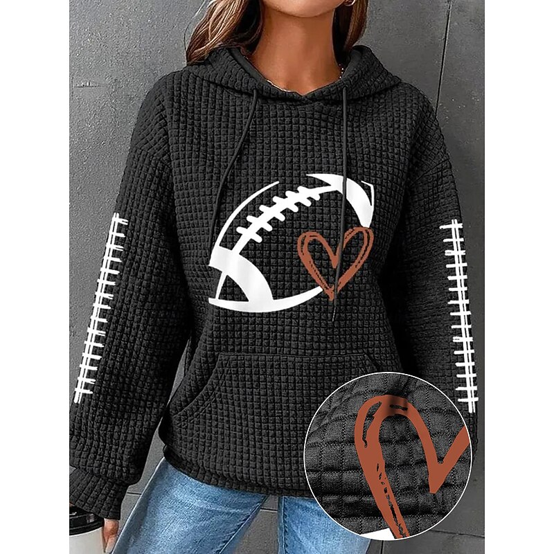 Women's Oversized Sweatshirt Pullover Textured Football Casual Sports Drawstring Front Pocket Active Round Neck Long Sleeve Top Micro-elastic Fall & Winter Comfrt Breathable Soft Fabric