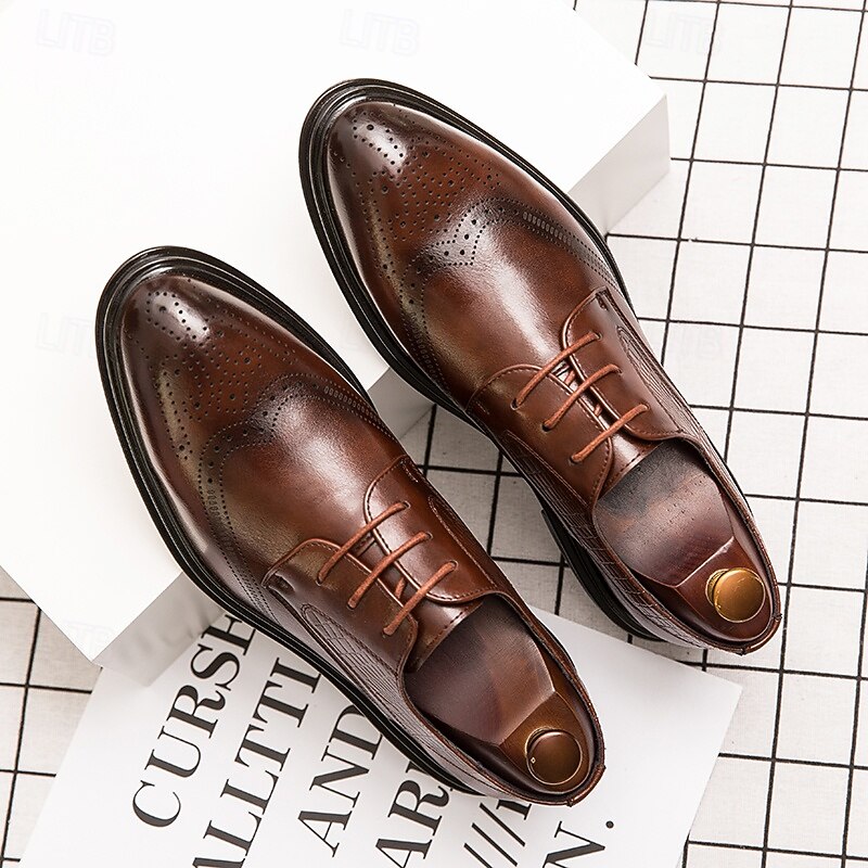 Men's Brown Oxford Dress Shoes with Embossed Pattern and Brogue Detailing – Formal Business Footwear with Comfortable Sole3