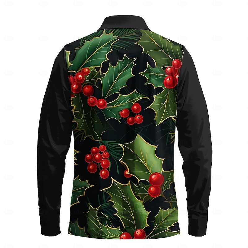 Men's Fruit Golf Polos Shirts Long Sleeve Polo Shirts Collar Casual Dailywear New Years Eve Shirts Festival Outfit Buttons 3D Print Spring Fall Winter Black2