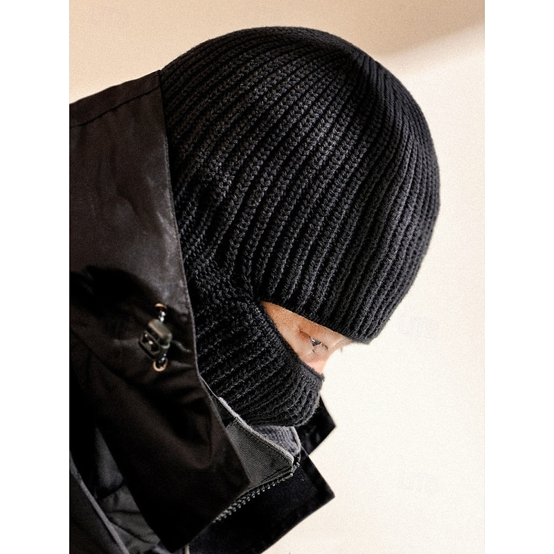 Men's Black Knitted Beanie with Removable Balaclava - Warm and Versatile Winter Hat for Outdoor Activities and Sports3