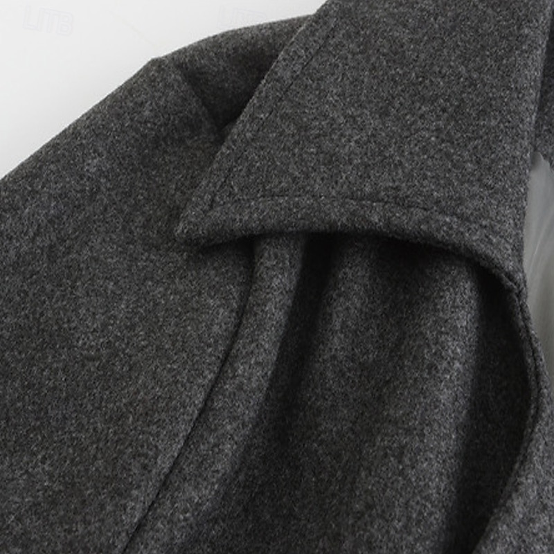 Men's Winter Coat Trench Coat Formal Wedding Warm Pocket Winter Solid Color Christmas Elegant Peaked Lapel Regular Black Khaki Gray Jacket4