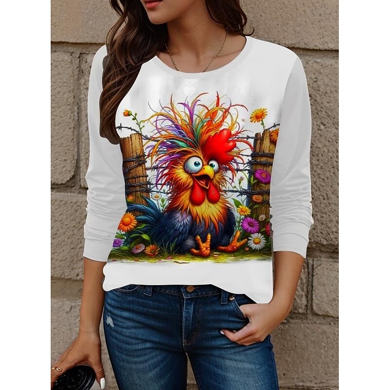 Women's T Shirt Animal Letter Casual  Regular Tops Daily Print White Spring Fall