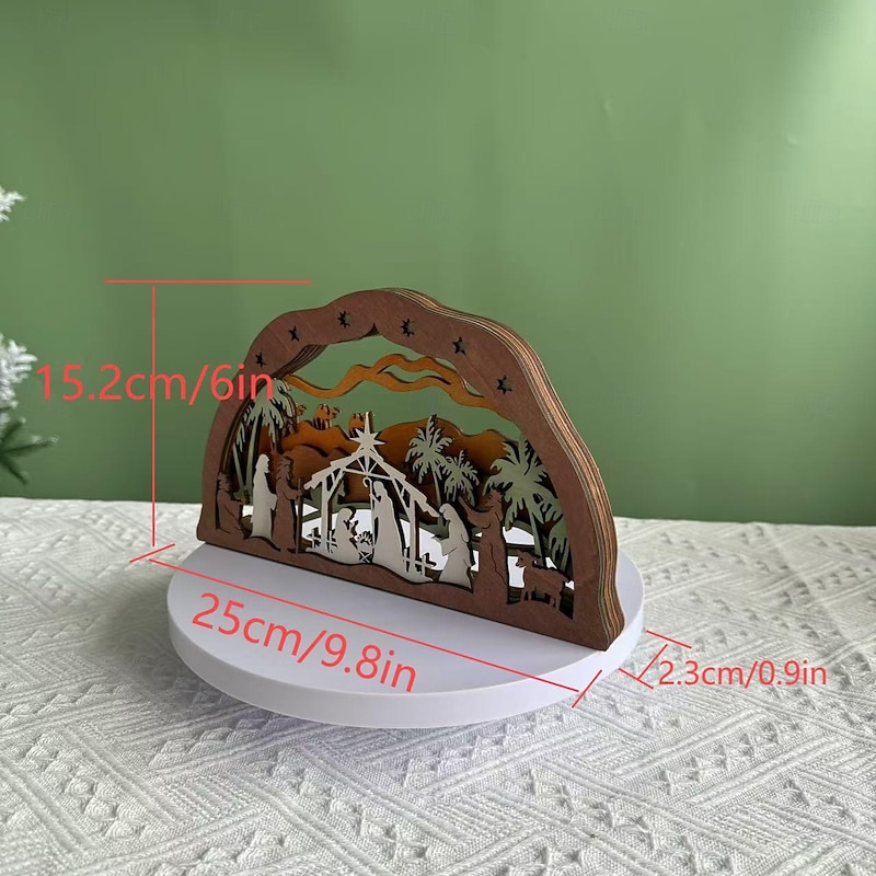 Christmas Wooden Craft Nativity Scene – Handcrafted Jesus Figurine Wood Carving, Creative Holiday Tabletop Decoration for Home Décor2
