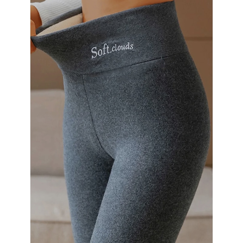 Women's Fleece Pants Tights Leggings Fashion Comfort Full Length High Waist Solid Color Letter Patchwork Thermal Warm Soft Breathable Micro-elastic Outdoor Casual Daily Light Gray Dark-Gray Black4