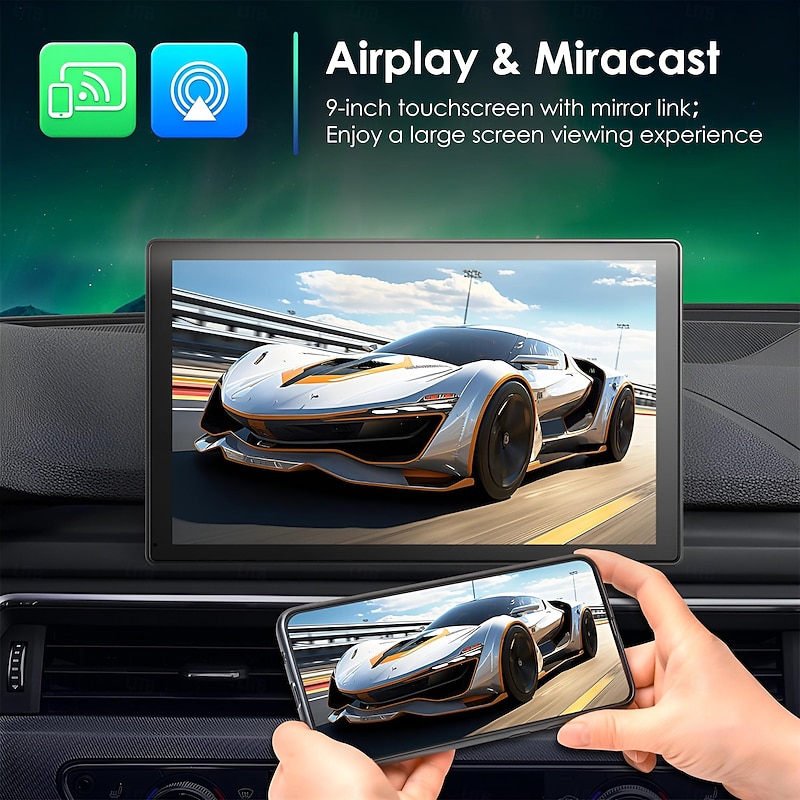9 inch Touch Screen for Apple Carplay Android Auto Mirror Link Bluetooth Portable Car Stereo Radio Receivers GPS Navigation with 4K Dash Cam 1080P Backup Camera4