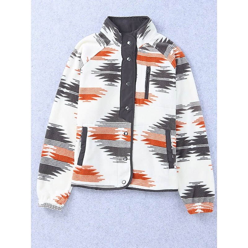 Women's Casual Jacket Outdoor Street Daily Wear Fall Winter Regular Coat Regular Fit Thermal Warm Breathable Ethnic Style Vintage Style Casual Jacket Long Sleeve Geometric with Pockets Print Orange4
