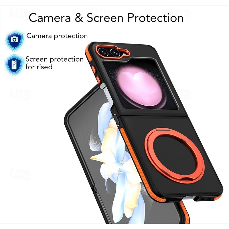 Phone Case For Samsung Galaxy Z Flip 6 Z Flip 5 Back Cover with Stand Holder Shockproof Retro PC Silicone3