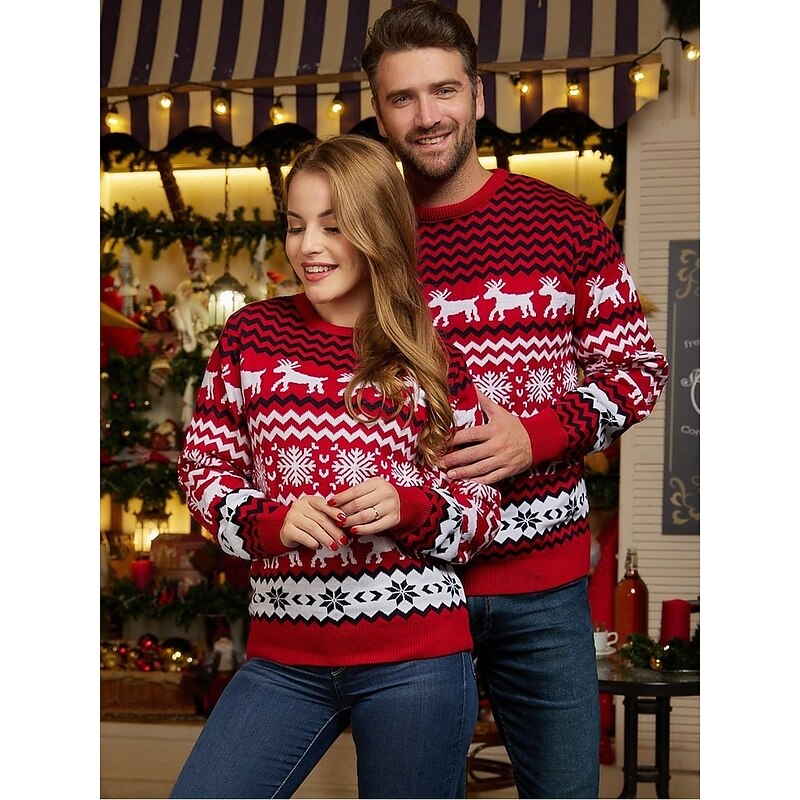 Reindeer Ugly Christmas Sweater Pullover Jumper Couples Family Matching Knitted Top Men's Women's Christmas New Year Christmas Eve Christmas Novelty Funny Adults Christmas Gift2