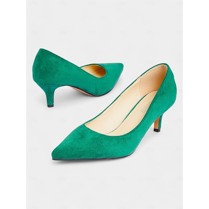 Women's Emerald Green Suede Pointed-Toe Pumps with Kitten Heels – Elegant Shoes for Office or Party Wear3
