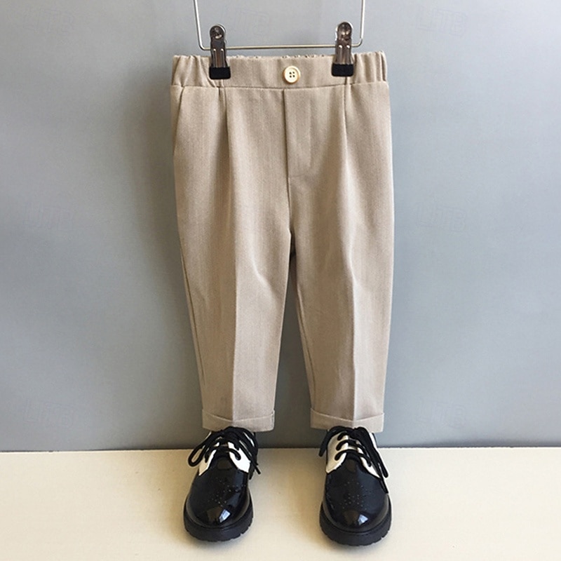 4 Pieces Ring Bearer Suit Boys Kids Suit Formal Suit Vest & Pants Formal Party Valentines Fashion Cool Solid Color Pocket Beige Gray Polyester3