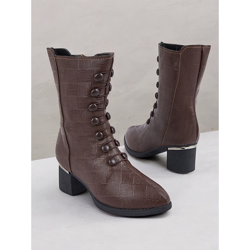 Women's Brown Victorian-Style Lace-Up Ankle Boots with Button Details and Block Heels - Retro Fashion for Formal and Casual Wear2