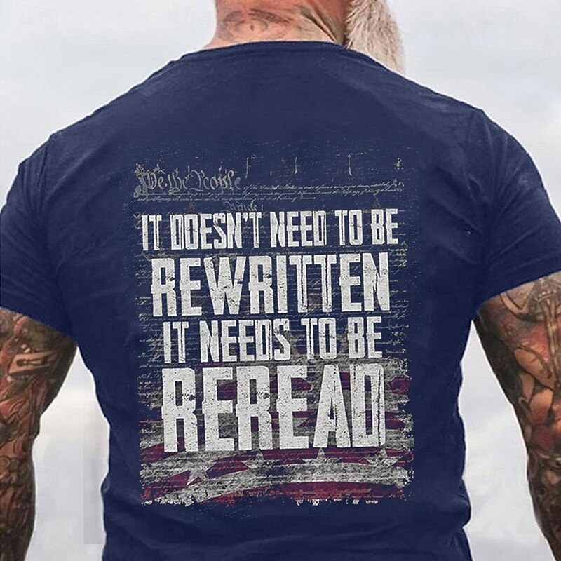 Men's Short Sleeve Graphic T-Shirt - We the People Constitution Reread Patriotic American Flag Tee