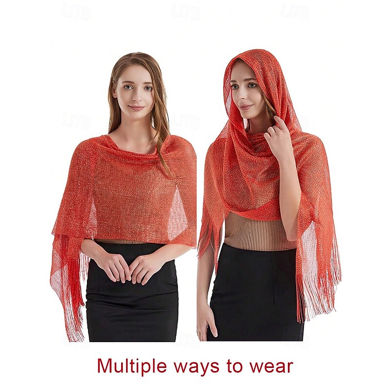 Women's Red Sparkling Fringe Shawl Wrap - Lightweight Evening Scarf for Weddings, Parties, and Formal Events - Elegant and Stylish Accessory3