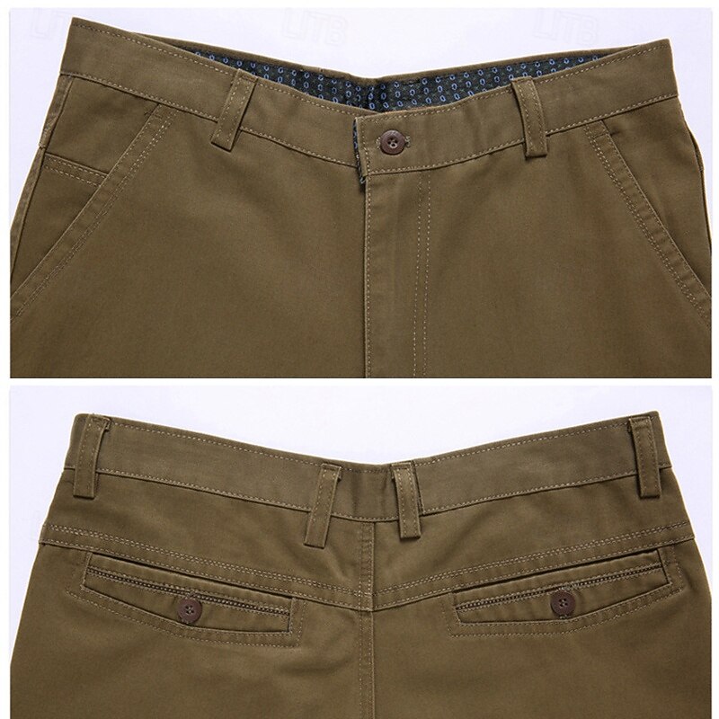 Men's Dress Pants Trousers Chinos Buttons Pocket Plain Comfort Formal Party Work Fashion Classic Style Black Brown Micro-elastic3