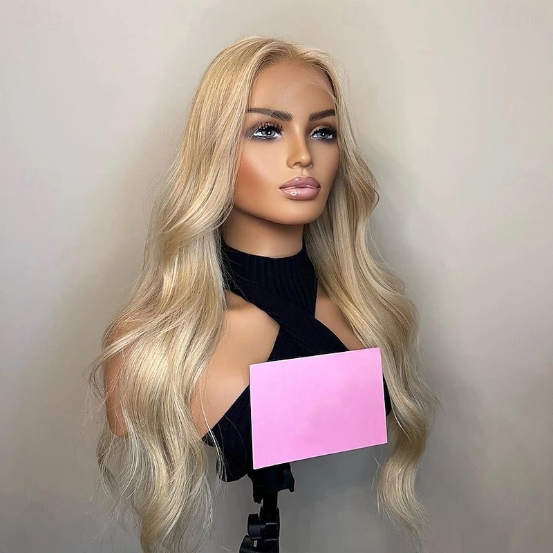 Remy Human Hair 5x5 Closure 13x4 Lace Front Wig Layered Haircut Brazilian Hair Wavy Blonde Wig 130% 150% Density with Baby Hair Glueless With Bleached Knots Pre-Plucked For Women Long Human Hair Lace3