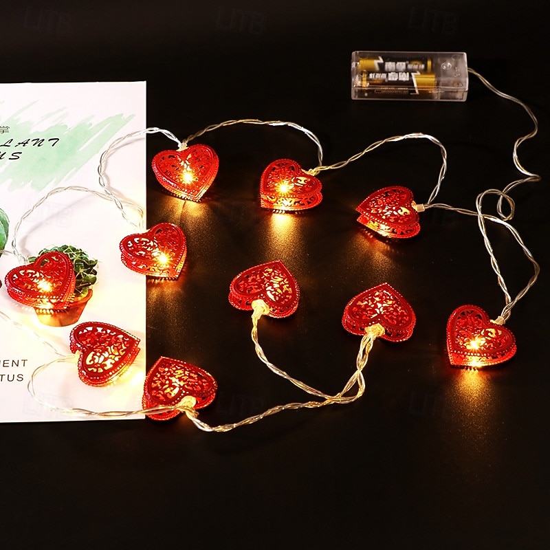 Elegant Wedding Reception Party 1pc 1.65M-10Leds Valentine's Day Iron Love String   Lights Wedding Proposal Festival Indoor Atmosphere Decoration Light String AA Battery Powered2