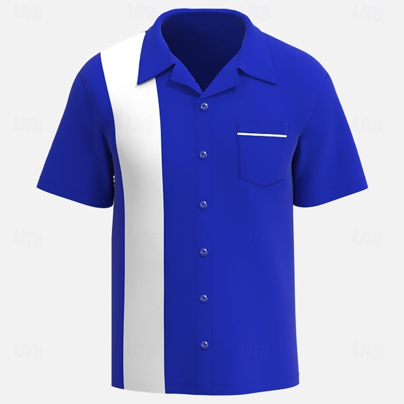 Men's Solid Color Bowling Shirt Button Up Shirt Short Sleeve Sporty Sport Traveling Summer Turndown Pocket Black White Pink Red4