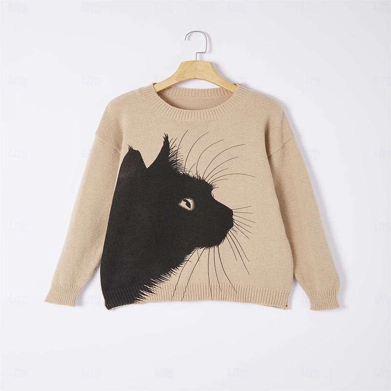 Women's Sweater Daily Graphic Crew Neck Print Long Sleeve Regular Tops Knit Formal Weekend Pink Purple Fall Winter3