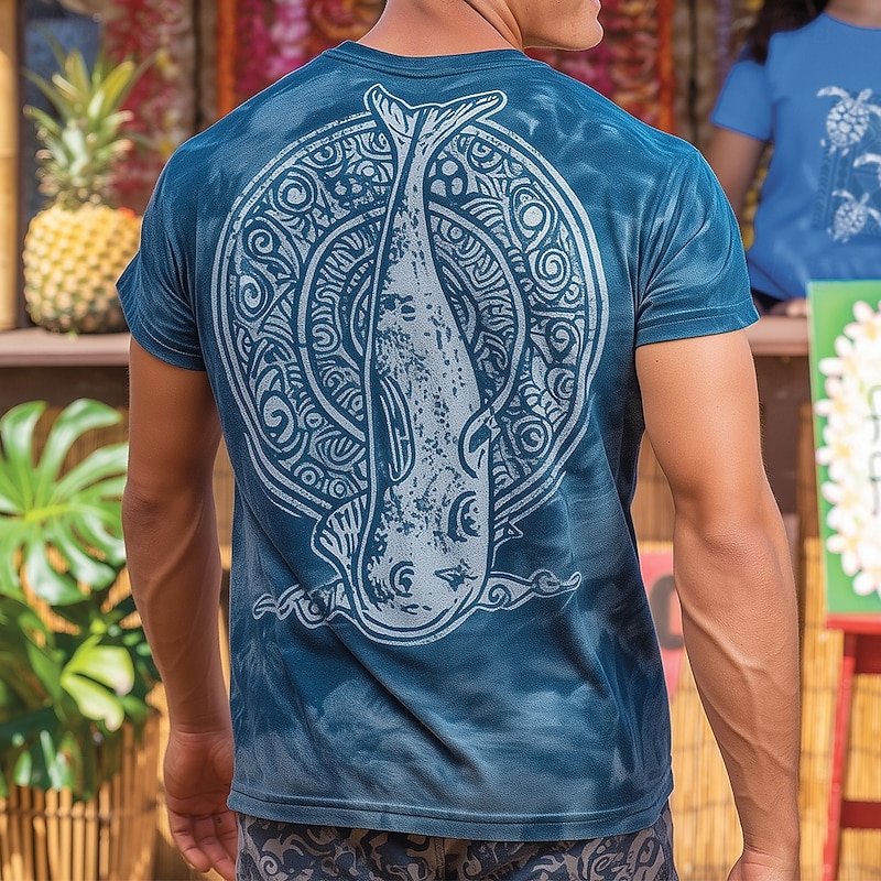 Men's Fish Maori T Shirt Short Sleeve T shirt 3D Print Crew Neck Shirt Tropical Hawaiian Vacation Street Daily Blue Summer Spring Clothing Apparel S M L XL XXL XXXL