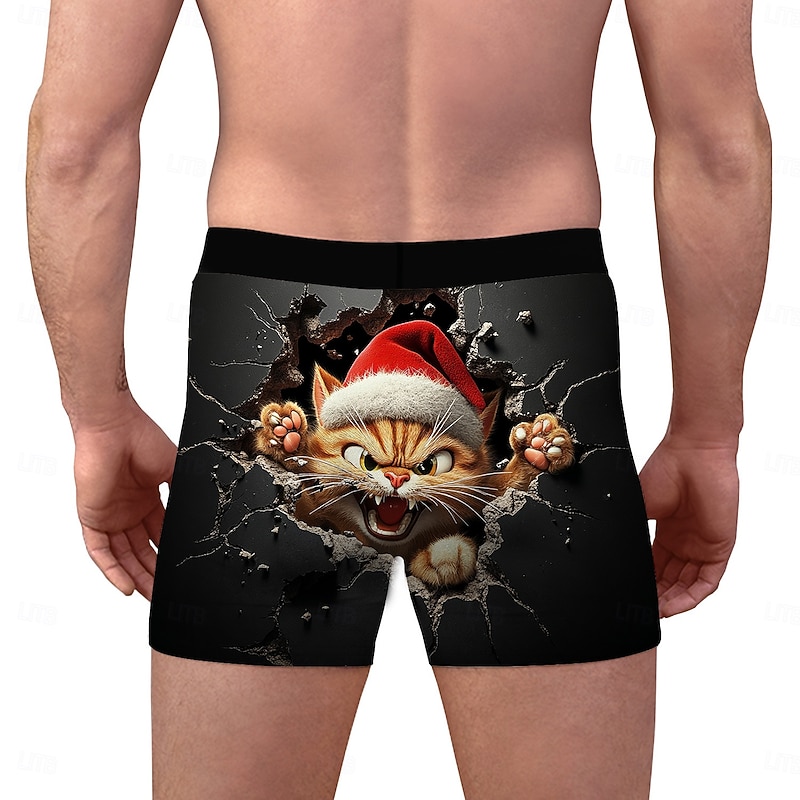 Cat Christmas Trees Christmas Pajamas Boxer Briefs Underwear Christmas Gift Men's Funny Christmas Pattern Adults Christmas New Year Christmas Eve Christmas Party2