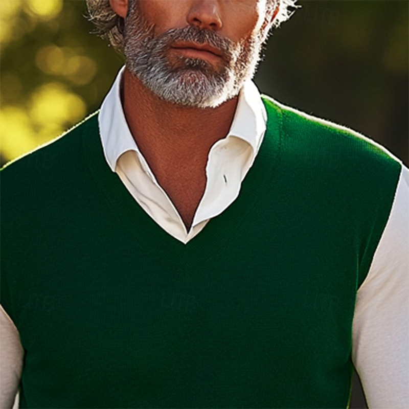 Men's Sweater Vest Dress Sweater Wool Sweater Pullover Sweater Jumper Knit Knitted Solid Color V Neck Stylish Vintage Style Back to School Clothing Apparel Spring Fall Wine Black S M L4