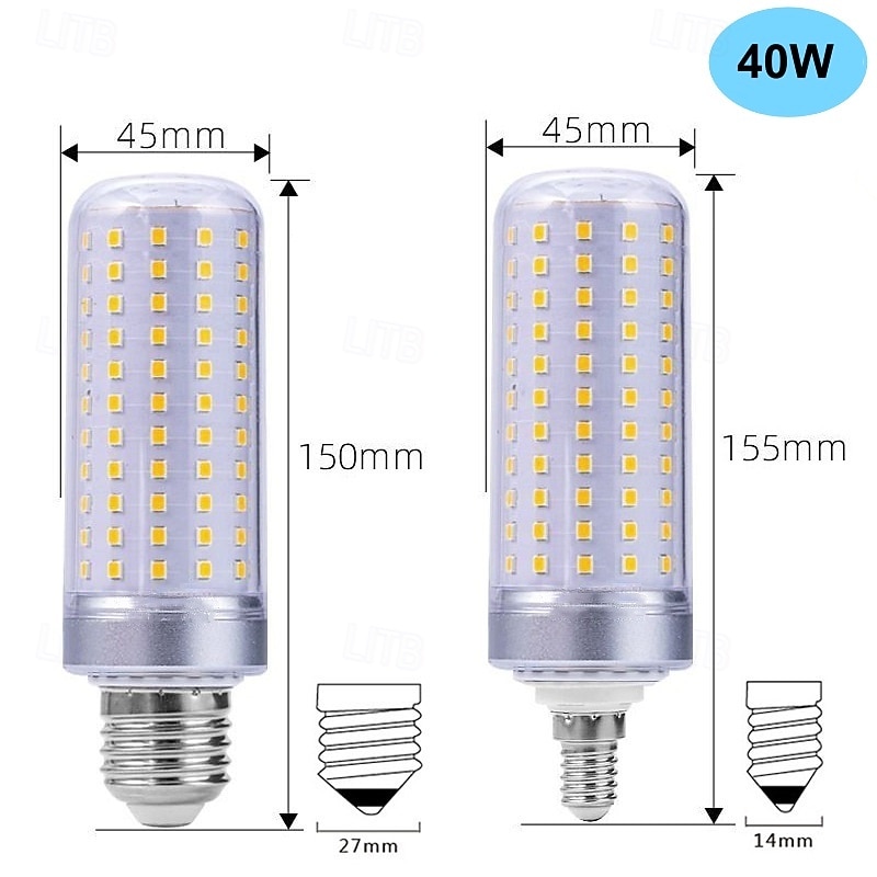E14 E27 Base LED Corn Light Bulbs 85-265V 30W 40W LED Bulbs 250W Equivalent Non-dimmable for Home Lighting 1Pc4