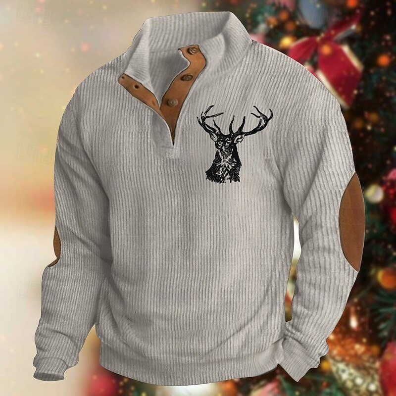 Men's Sweatshirt Black Green Khaki Gray Standing Collar Color Block Reindeer Patchwork Sports & Outdoor Daily Holiday Polyester Streetwear Basic Casual Spring &  Fall Clothing Apparel Hoodies3