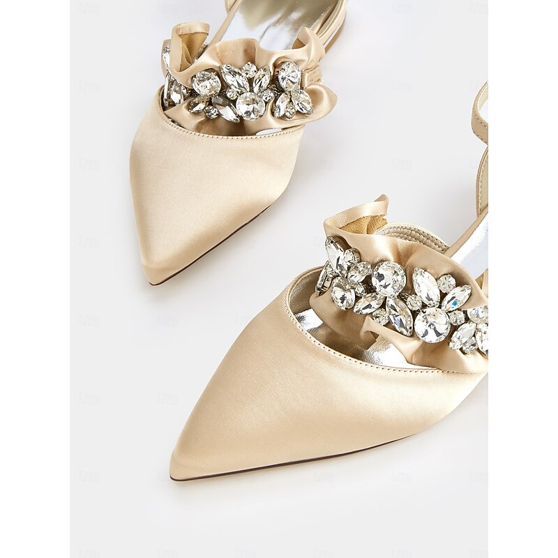 Women's Black Satin Pointed-Toe Flats with Rhinestone Floral Embellishments – Elegant Shoes for Weddings and Formal Events4