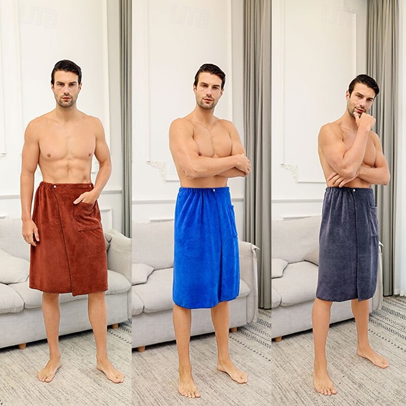 Men's Bath Towel Wearable and Wrapable Soft and Absorbent Extra-large Size Bathrobe-style Home-use Long Towel4