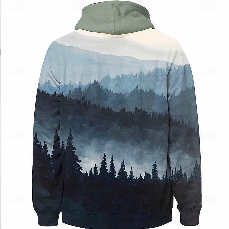 Men's Deer Hoodies Daily Casual Long Sleeve Hooded Vacation Hunting Streetwear Brown Dark Blue Print Front Pocket Spring &  Fall Designer2