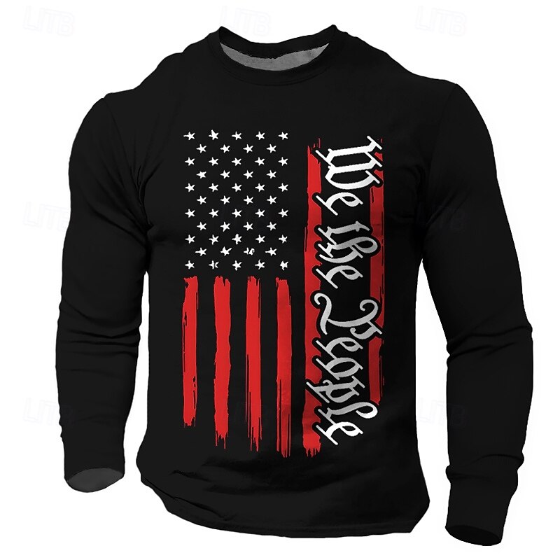 Veterans Day Men's Patriot Patriotic Veteran American US Flag T shirt Long Sleeve T shirt 3D Print Crew Neck Shirt Daily Designer Street Casual Black Green Dark Blue Summer Spring Fall Clothing