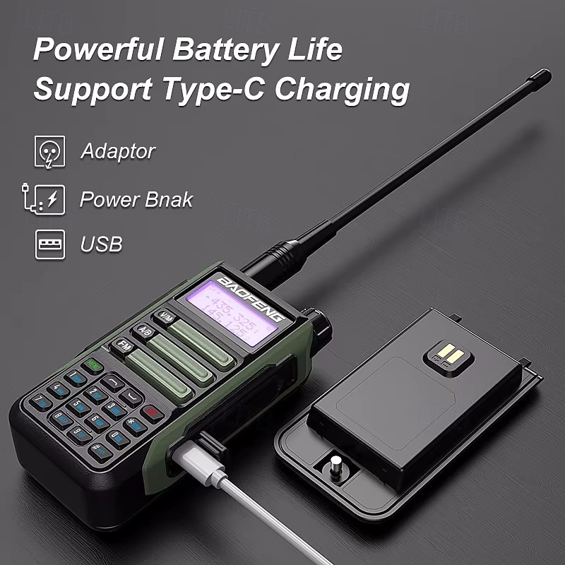 1PC Walkie-Talkie Tri Band Professional Hunting Ham Waterproof Long Range Type-C Charger VHF UHF Two Way Portable Radio3